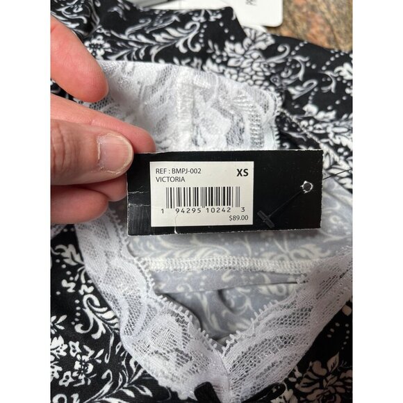 Badgley Mischka NWT Victoria Floral Babydoll Style Cami Black White Print Lace - Picture 6 of 8